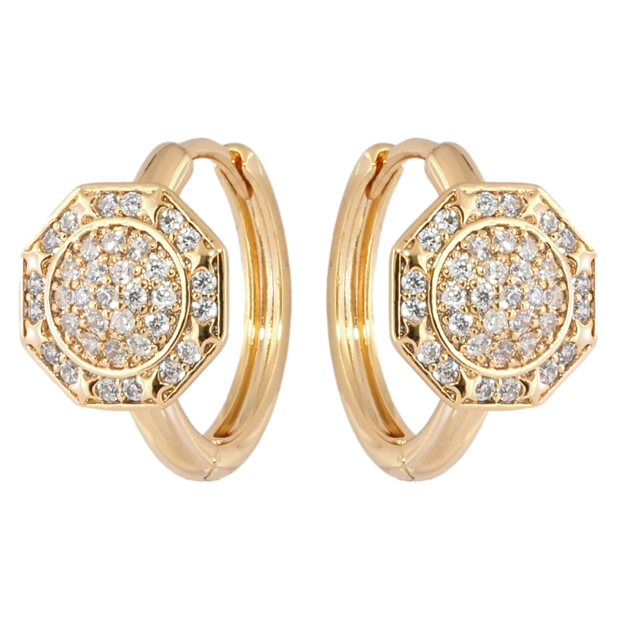 Серьги Xuping Позолота 18K колечки Восьмигранники с инкрустацией цирконием фото №1