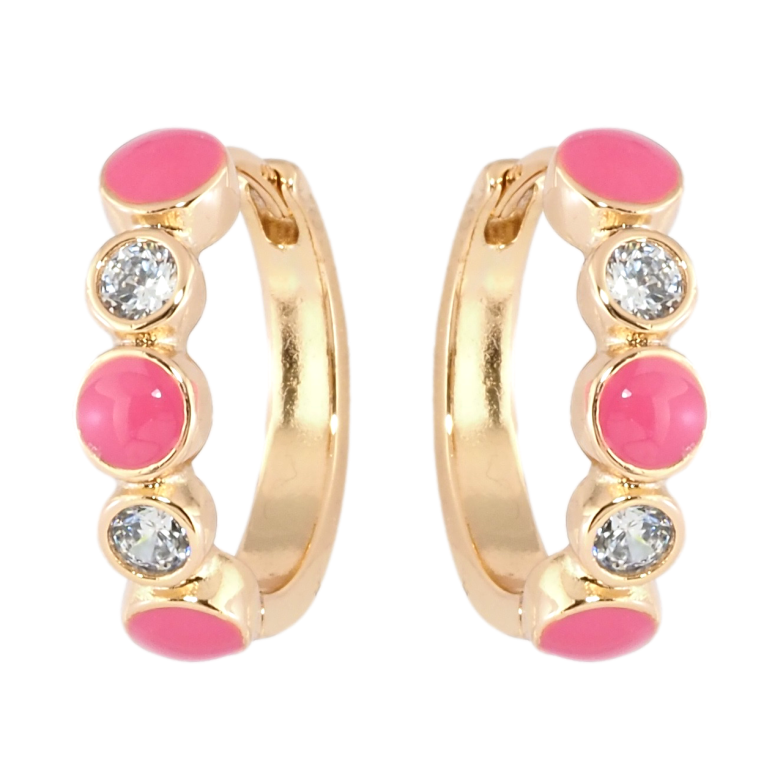 Серьги Xuping Позолота 18K колечки Узор с цирконием и розовой эмалью фото №1