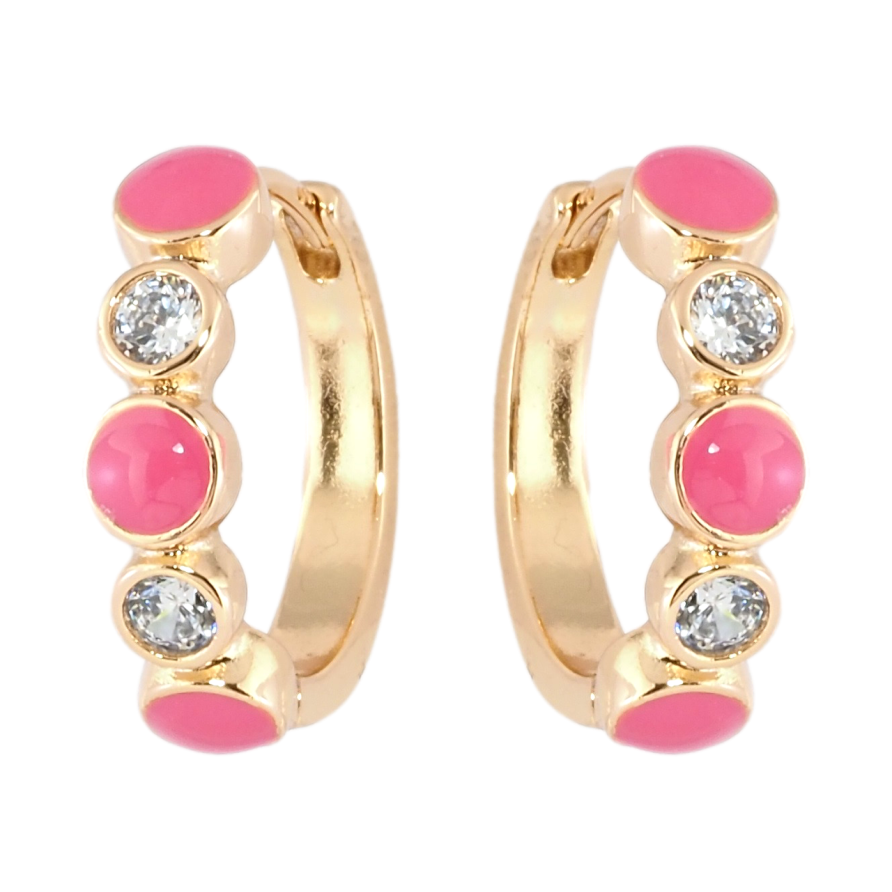 Серьги Xuping Позолота 18K колечки Узор с цирконием и розовой эмалью фото №1