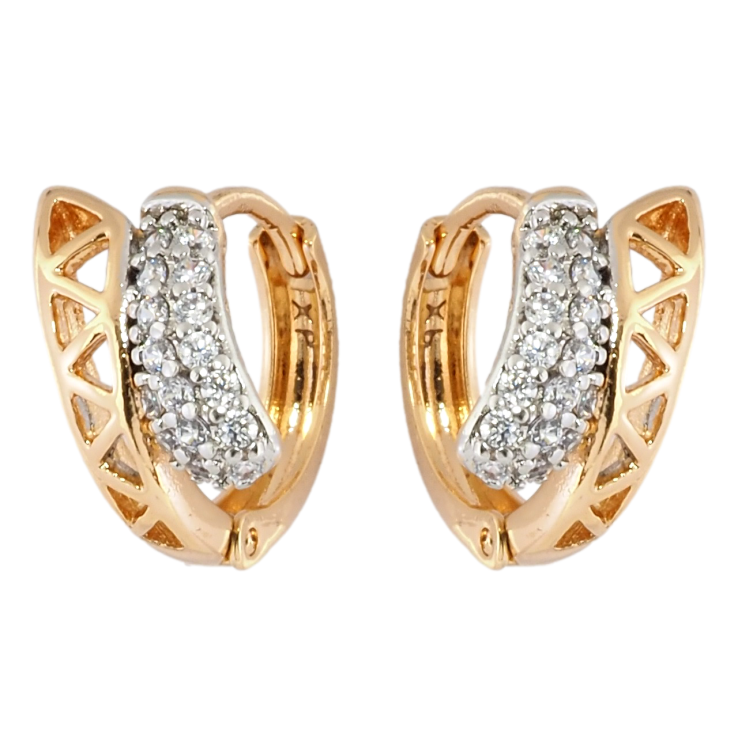 Серьги Xuping Позолота 18K + Родий колечки Резной узор с цирконием фото №17