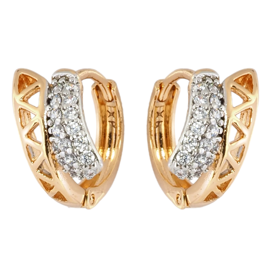 Серьги Xuping Позолота 18K + Родий колечки Резной узор с цирконием фото №1