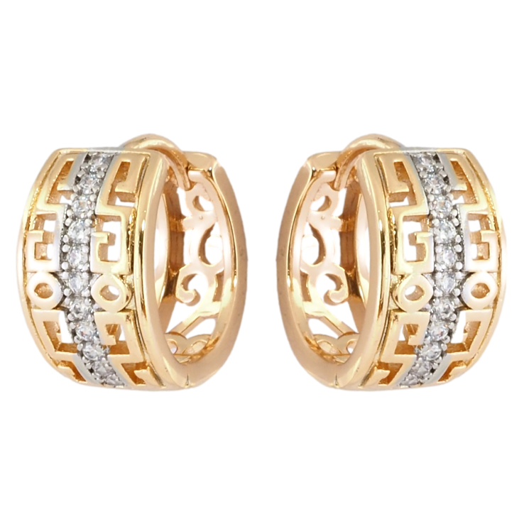 Серьги Xuping Позолота 18K + Родий колечки Резной узор с дорожкой циркония фото №14