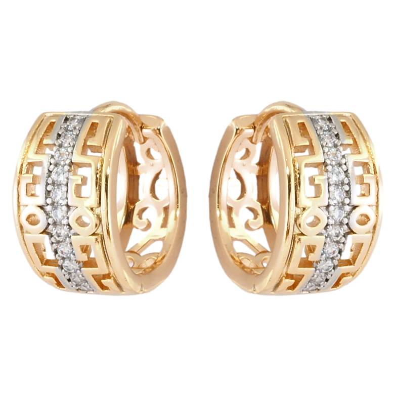 Сережки Xuping Позолота 18K + Родій колечка Різьблений візерунок з доріжкою цирконію фото №1