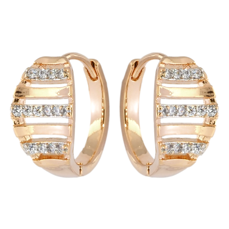 Серьги Xuping Позолота 18K + Родий колечки Узор с дорожками циркония фото №11