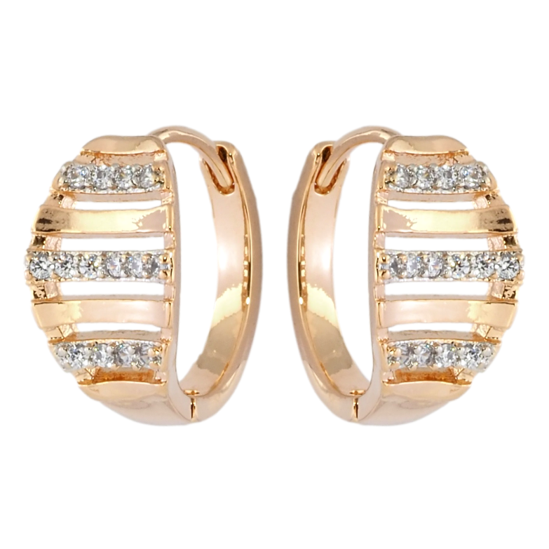 Серьги Xuping Позолота 18K + Родий колечки Узор с дорожками циркония фото №2