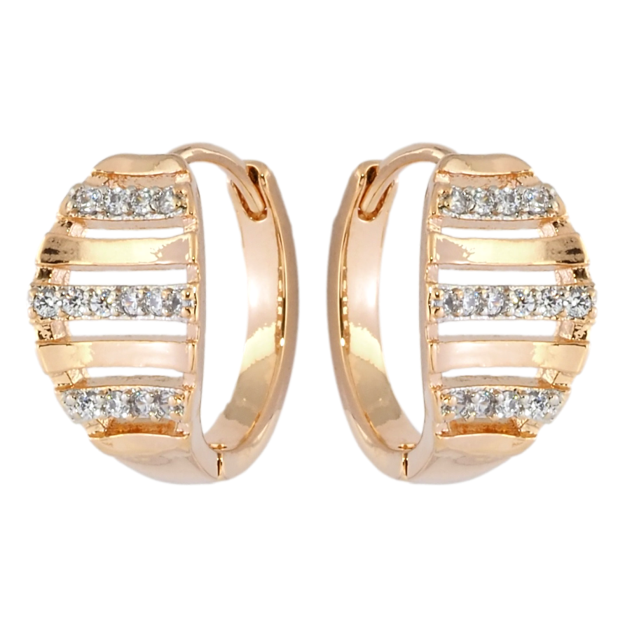 Серьги Xuping Позолота 18K + Родий колечки Узор с дорожками циркония фото №1