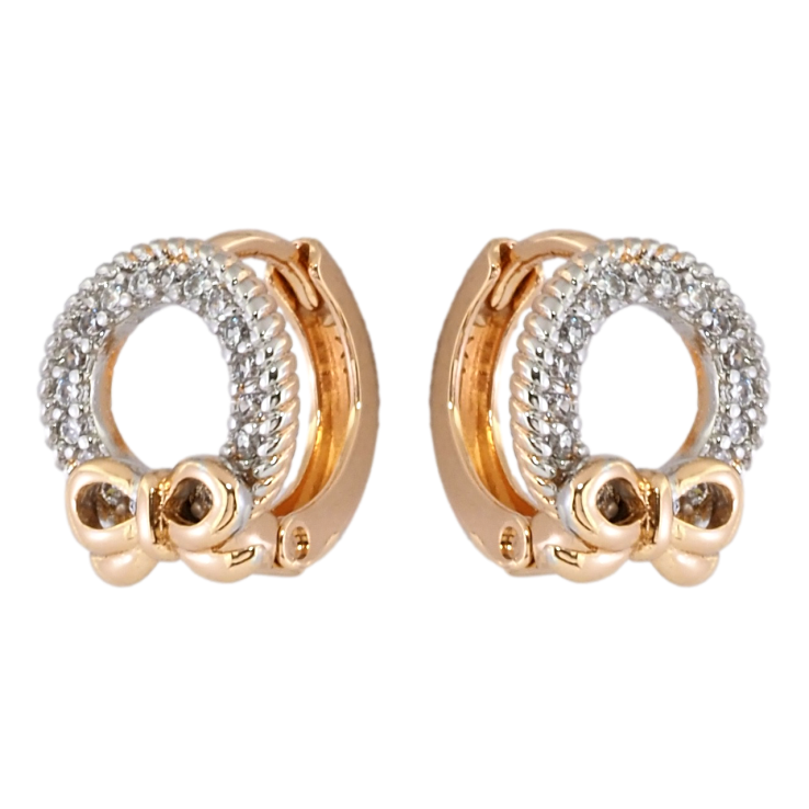Серьги Xuping Позолота 18K + Родий колечки Колечки циркония с бантами фото №18