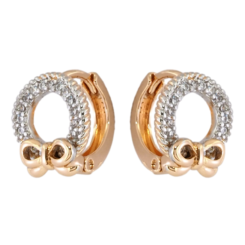 Серьги Xuping Позолота 18K + Родий колечки Колечки циркония с бантами фото №3