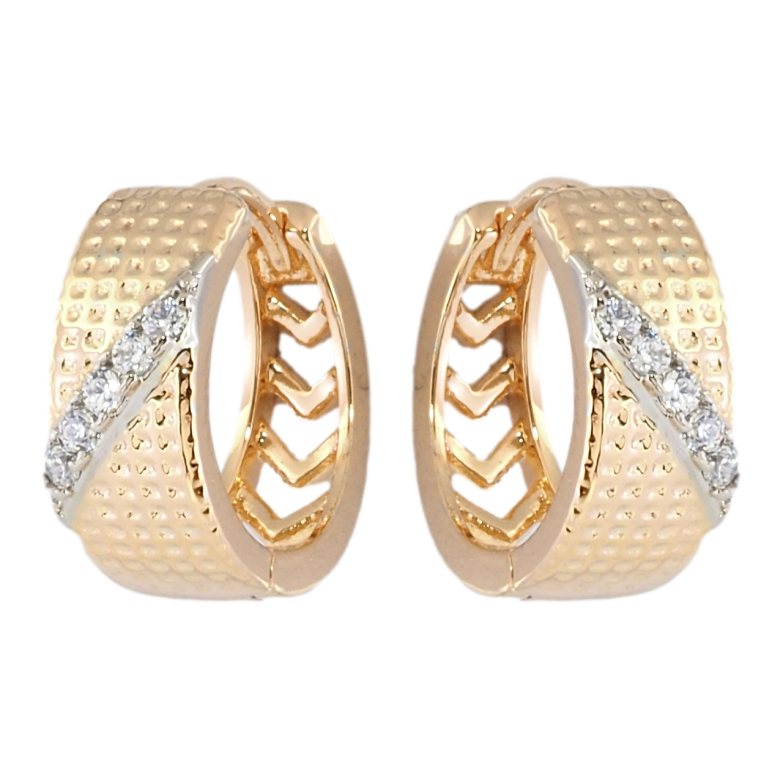 Серьги Xuping Позолота 18K + Родий колечки Узор с дорожками циркония фото №1