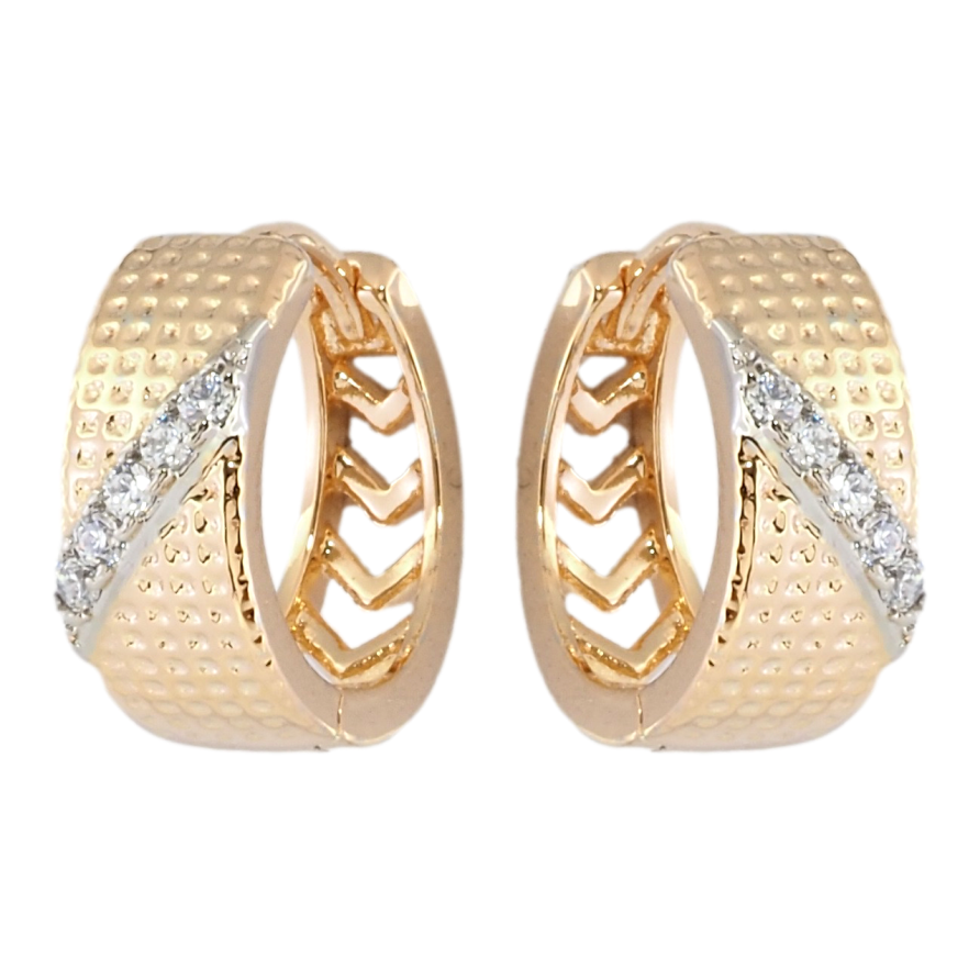 Серьги Xuping Позолота 18K + Родий колечки Узор с дорожками циркония фото №1