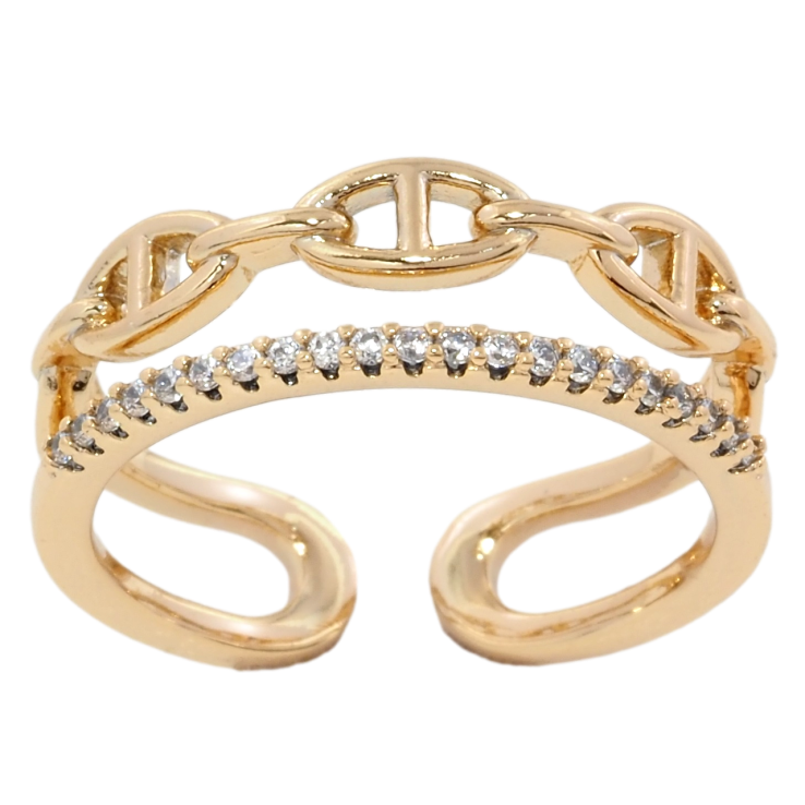 Кольцо Xuping Позолота 18K Узор цепочка с дорожкой циркония фото №20