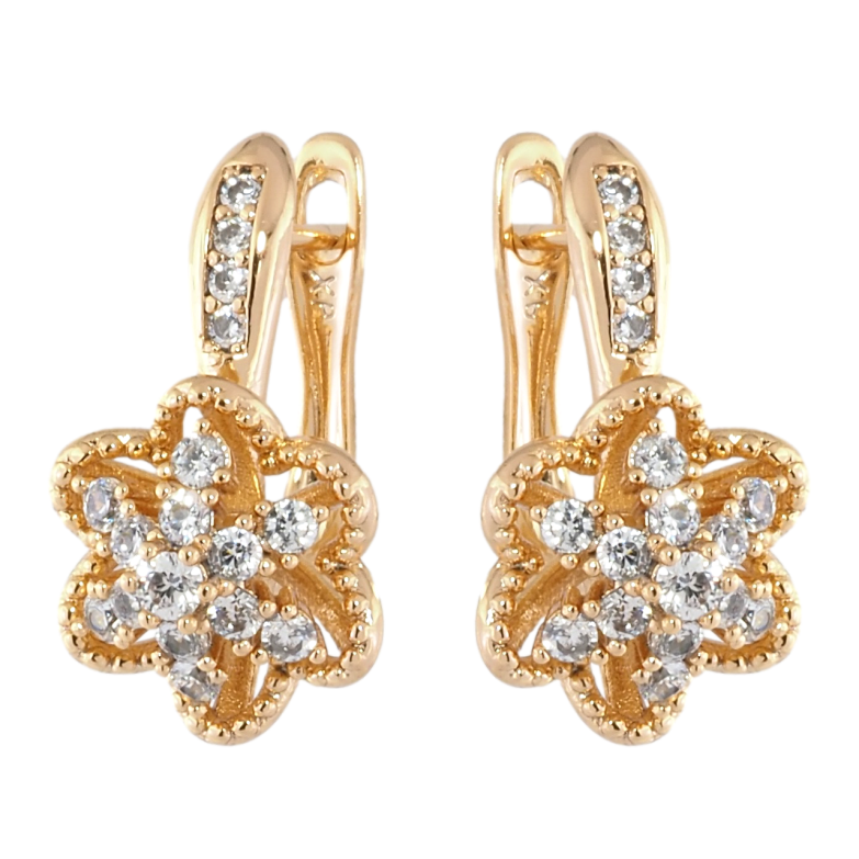 Серьги Xuping Позолота 18K английский замок Цветочки с цирконием фото №1