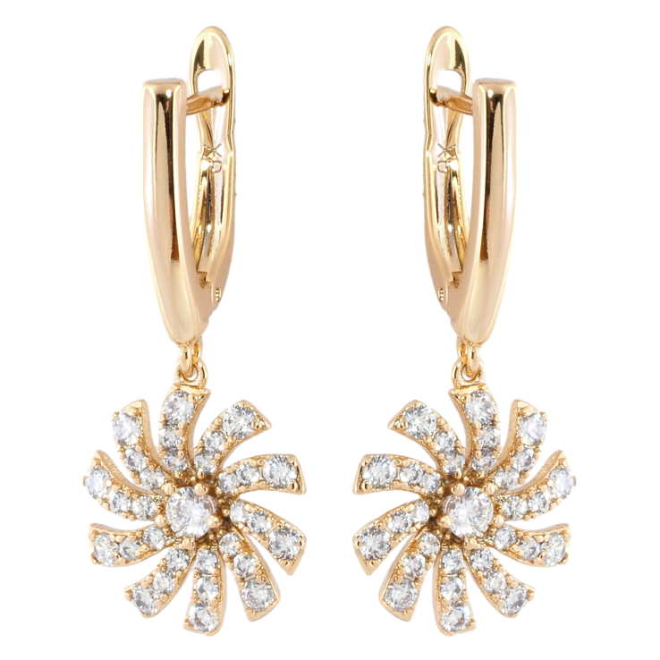 Серьги Xuping Позолота 18K английский замок Цветочки с цирконием фото №12