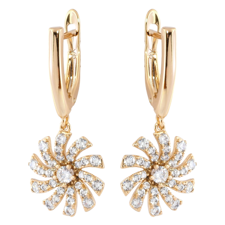 Серьги Xuping Позолота 18K английский замок Цветочки с цирконием фото №1