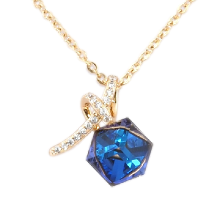 Кулон Xuping колір 18K з кр-ми Swarovski на ланцюжку Кришталевий куб Capri Blue довжина 40-45см х 2мм фото №8
