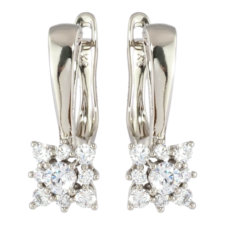 Серьги Xuping Родий английский замок Кристальные цветочки фото №5