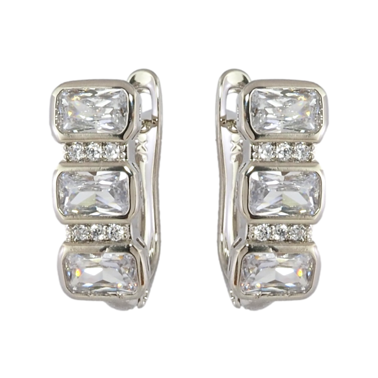 Серьги Xuping Родий английский замок Три фианита с цирконием фото №5