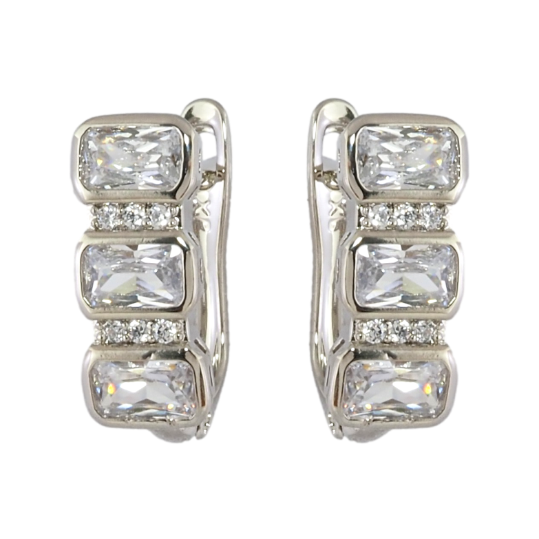 Серьги Xuping Родий английский замок Три фианита с цирконием фото №1