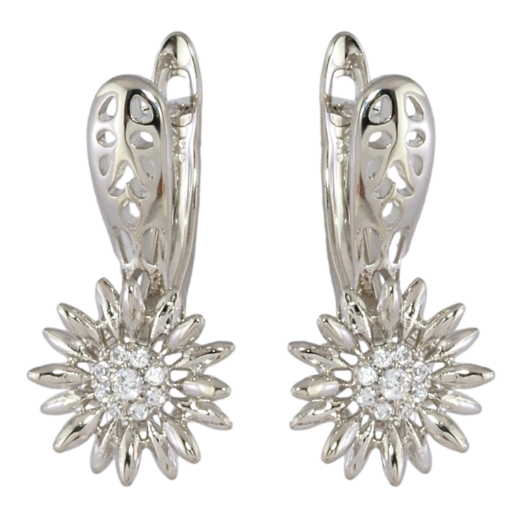 Серьги Xuping Родий английский замок Цветочки с цирконием фото №25