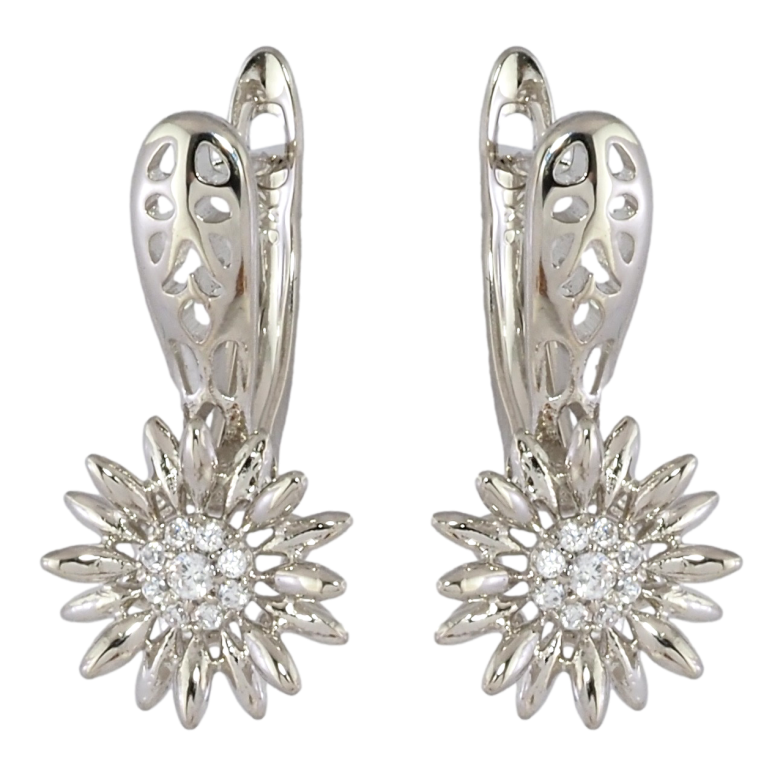 Серьги Xuping Родий английский замок Цветочки с цирконием фото №6