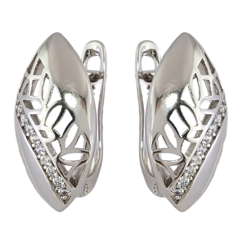 Серьги Xuping Родий английский замок Резной узор с дорожками циркония фото №2