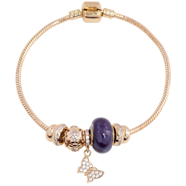 Браслет Xuping Позолота 18K У стилі Pandora Ювелірний шнур з намистинами довжина 21см х 3мм фото №1