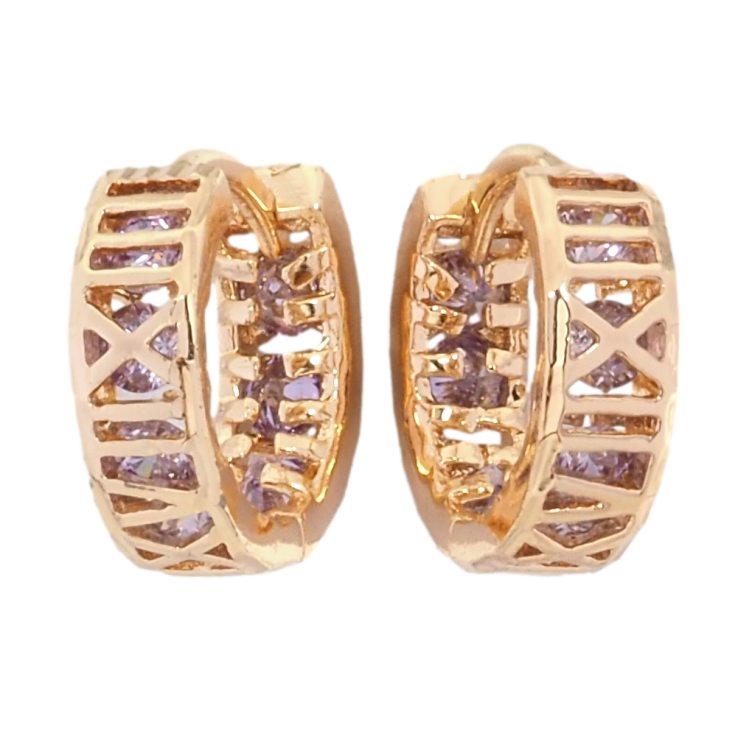Серьги Xuping M&L Цвет 18K колечки Римские цифры с сиреневыми кристаллами фото №15