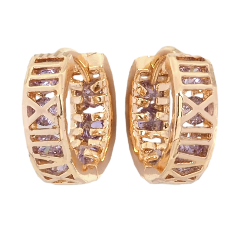 Серьги Xuping M&L Цвет 18K колечки Римские цифры с сиреневыми кристаллами фото №1