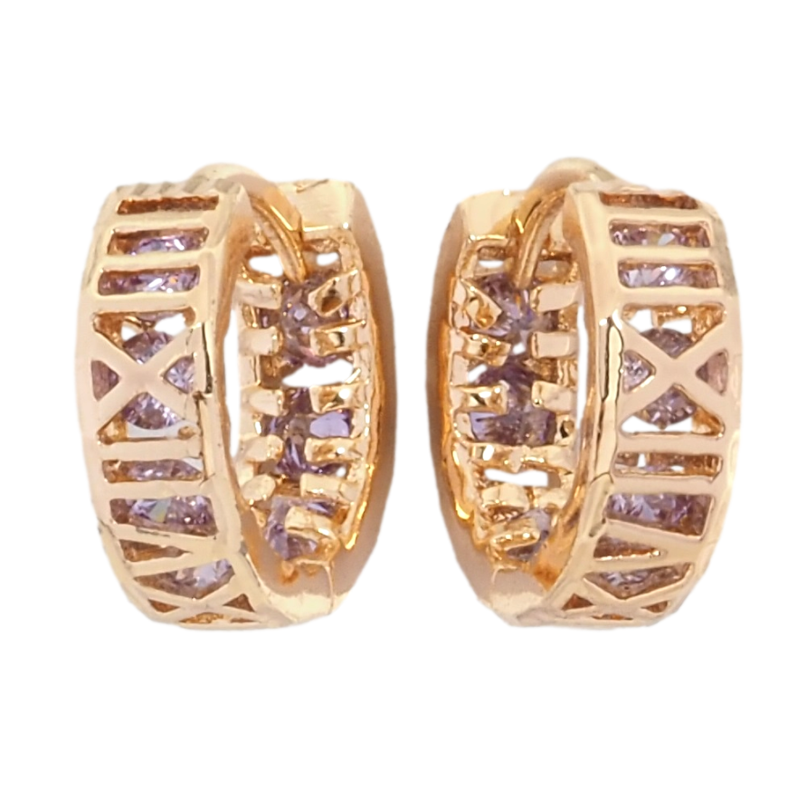Серьги Xuping M&L Цвет 18K колечки Римские цифры с сиреневыми кристаллами фото №1