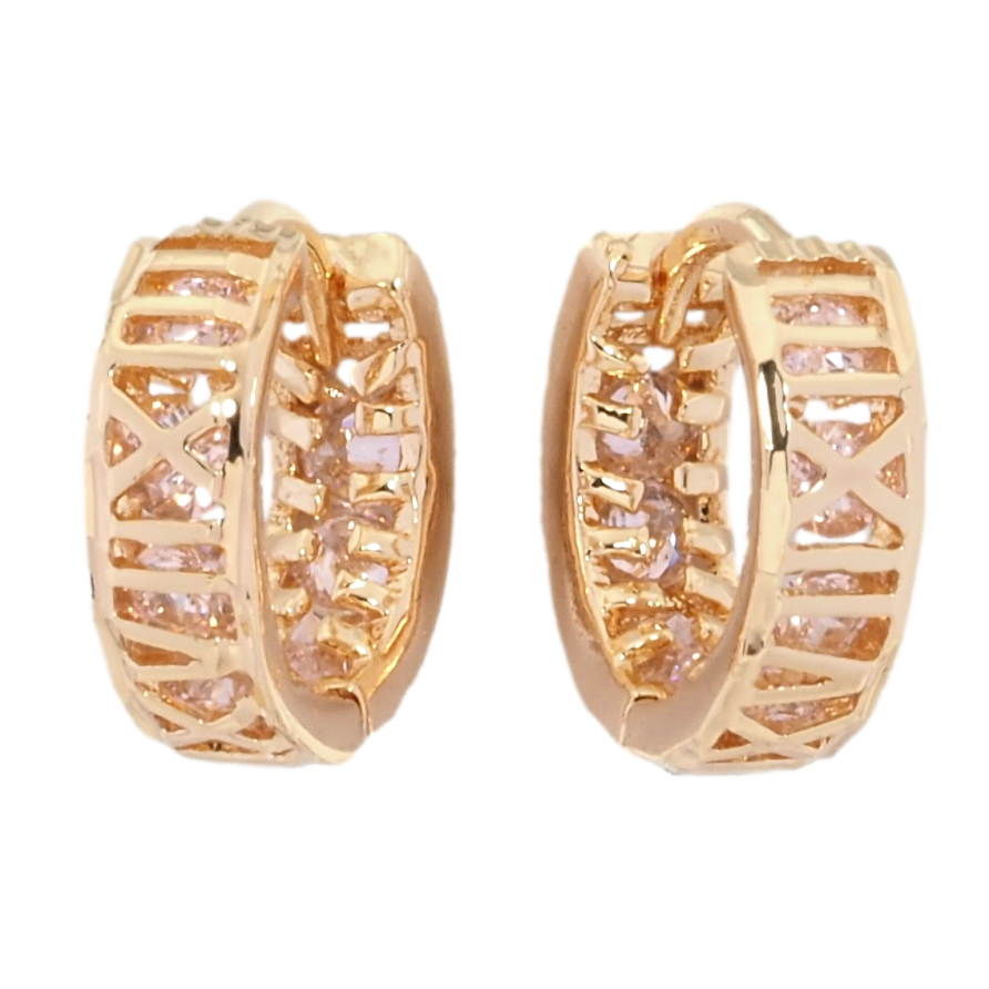Серьги Xuping M&L Цвет 18K колечки Римские цифры с розовыми кристаллами фото №1