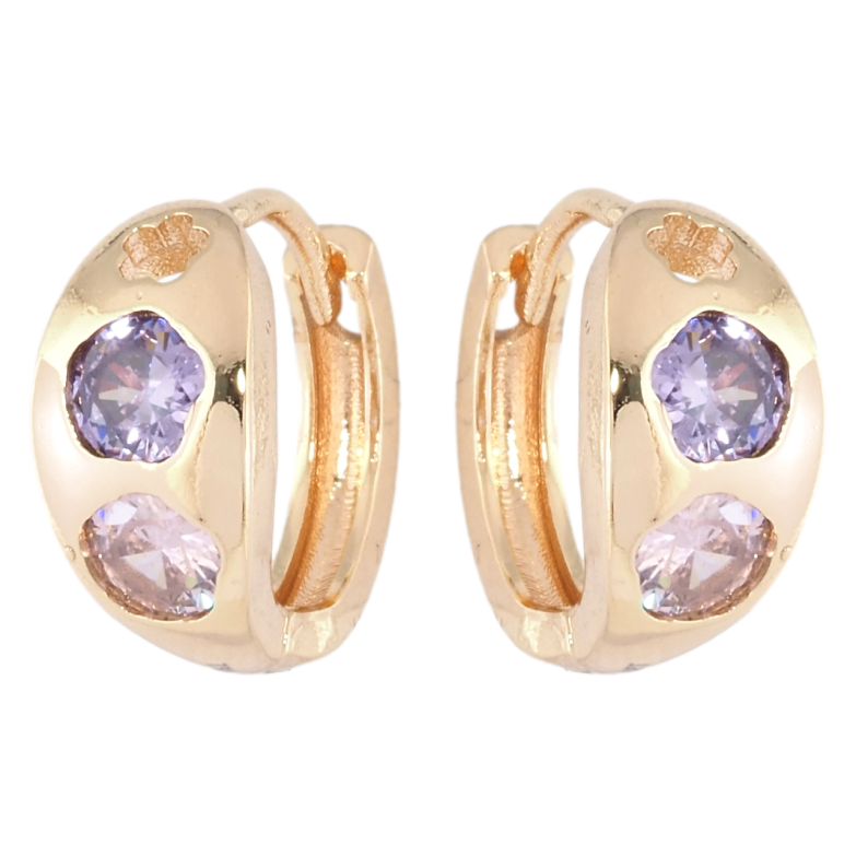 Серьги Xuping M&L Цвет 18K колечки Цветочный узор с розовым и сиреневым кристаллами фото №1