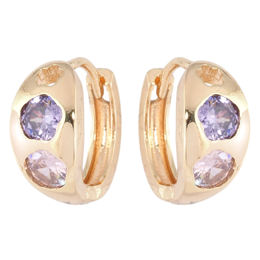 Серьги Xuping M&L Цвет 18K колечки Цветочный узор с розовым и сиреневым кристаллами фото №1