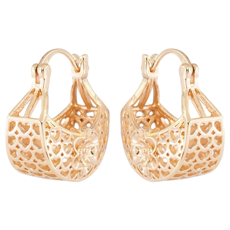 Серьги Xuping M&L Цвет 18K замок-булавка Корзинки с резным узором сердечки и цветочками фото №4