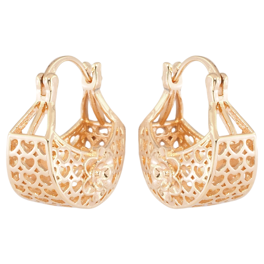 Серьги Xuping M&L Цвет 18K замок-булавка Корзинки с резным узором сердечки и цветочками фото №1