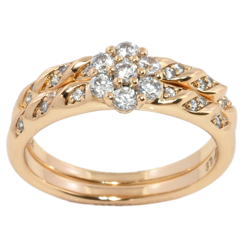 Кольцо Xuping Позолота 18K Двойное кольцо с узором цирконием фото №6