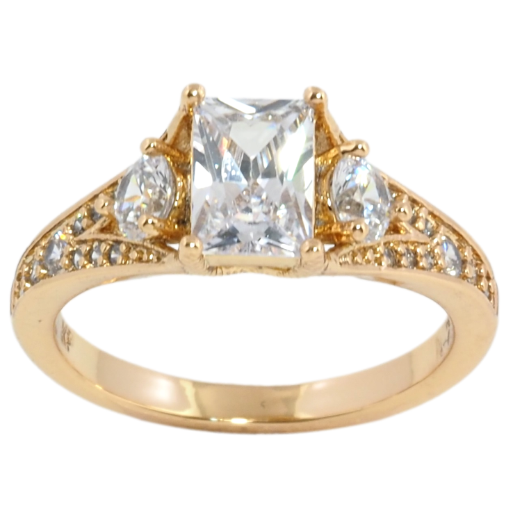 Кольцо Xuping Позолота 18K Три кристалла в оправе с цирконием фото №2