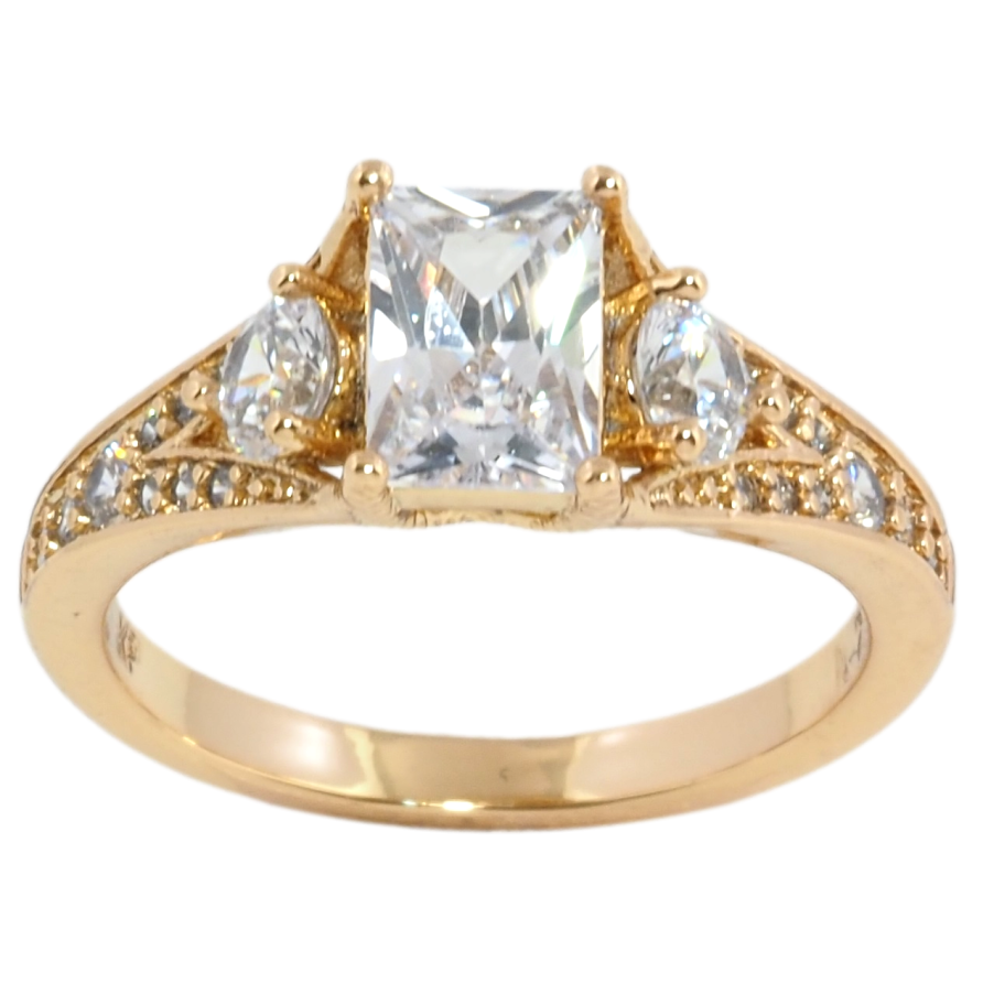 Кольцо Xuping Позолота 18K Три кристалла в оправе с цирконием фото №1