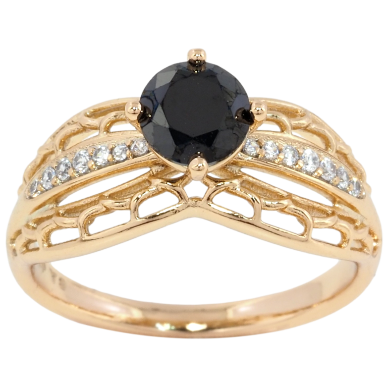 Кольцо Xuping Позолота 18K Резной узор с черным фианитом фото №1