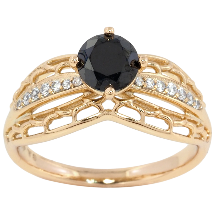 Кольцо Xuping Позолота 18K Резной узор с черным фианитом фото №1