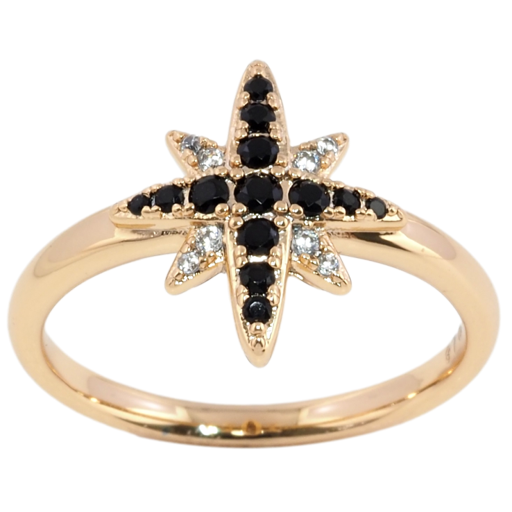 Кольцо Xuping Позолота 18K Звезда с черно-белым цирконием фото №4