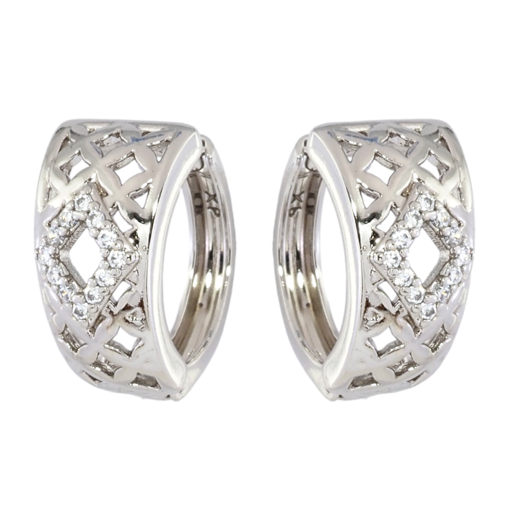 Серьги Xuping Родий колечки Резной ромбовый орнамент с цирконием фото №5