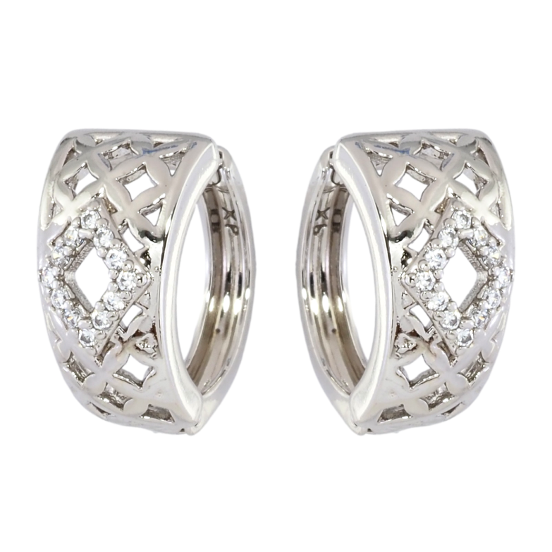Серьги Xuping Родий колечки Резной ромбовый орнамент с цирконием фото №1
