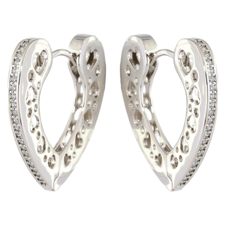 Серьги Xuping Родий колечки Сердечки с боковым узором и дорожками циркония фото №1