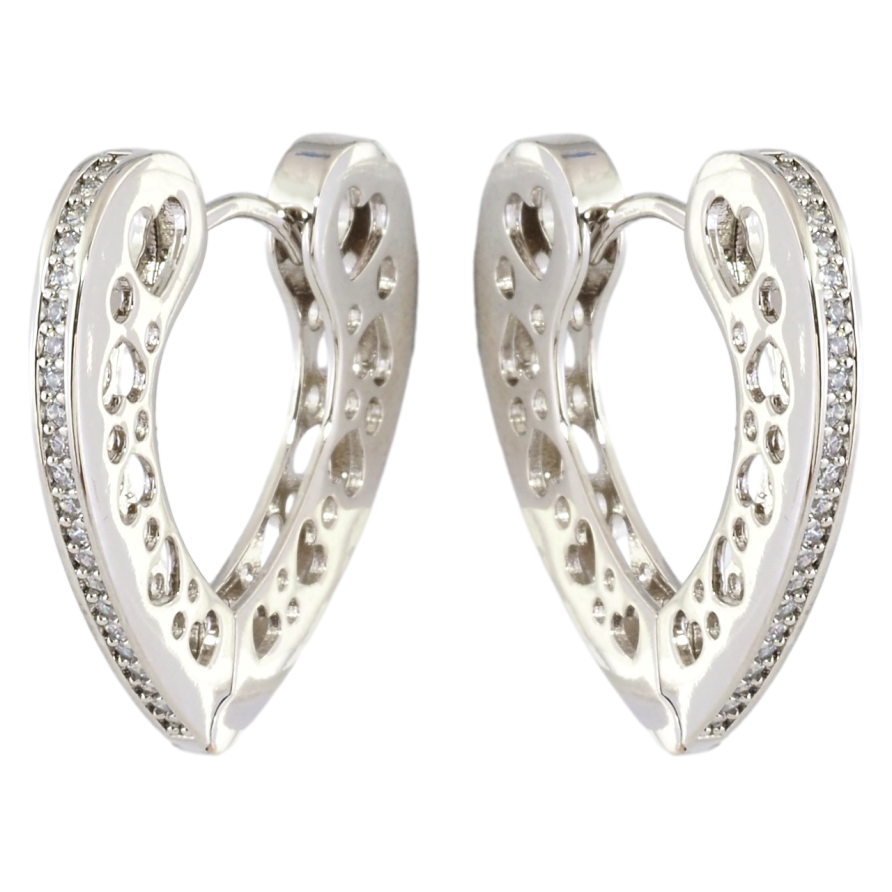 Серьги Xuping Родий колечки Сердечки с боковым узором и дорожками циркония фото №1