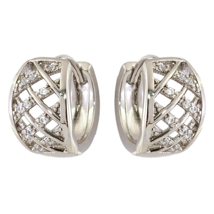 Серьги Xuping Родий колечки Решетчатый орнамент с цирконием фото №2