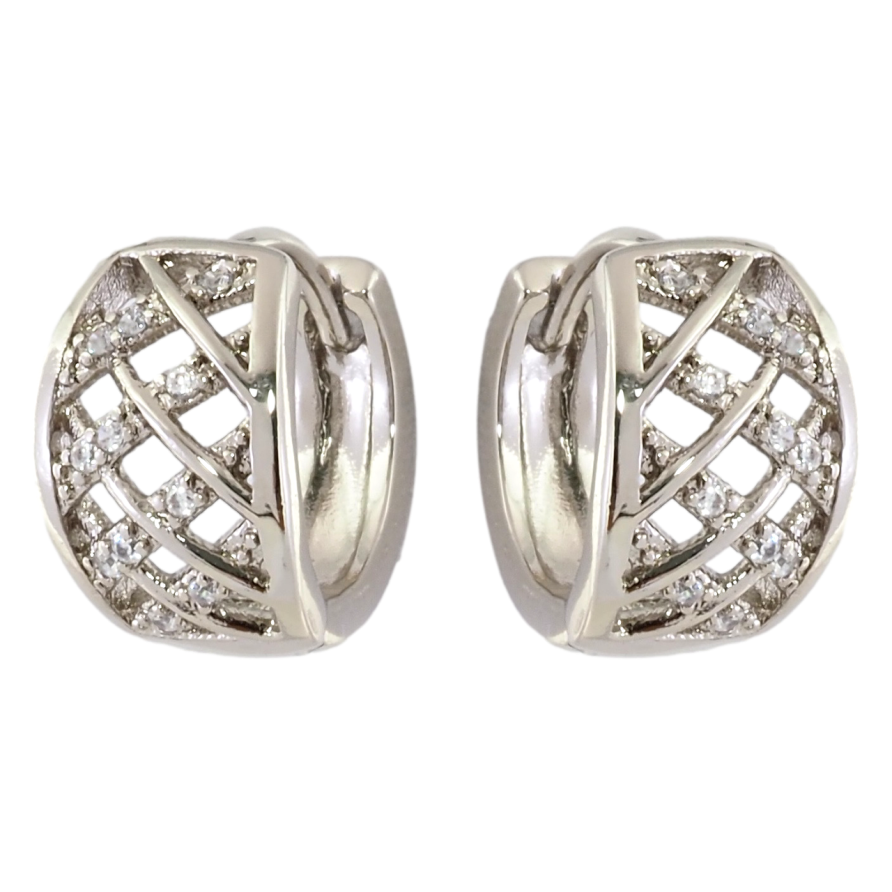 Серьги Xuping Родий колечки Решетчатый орнамент с цирконием фото №1