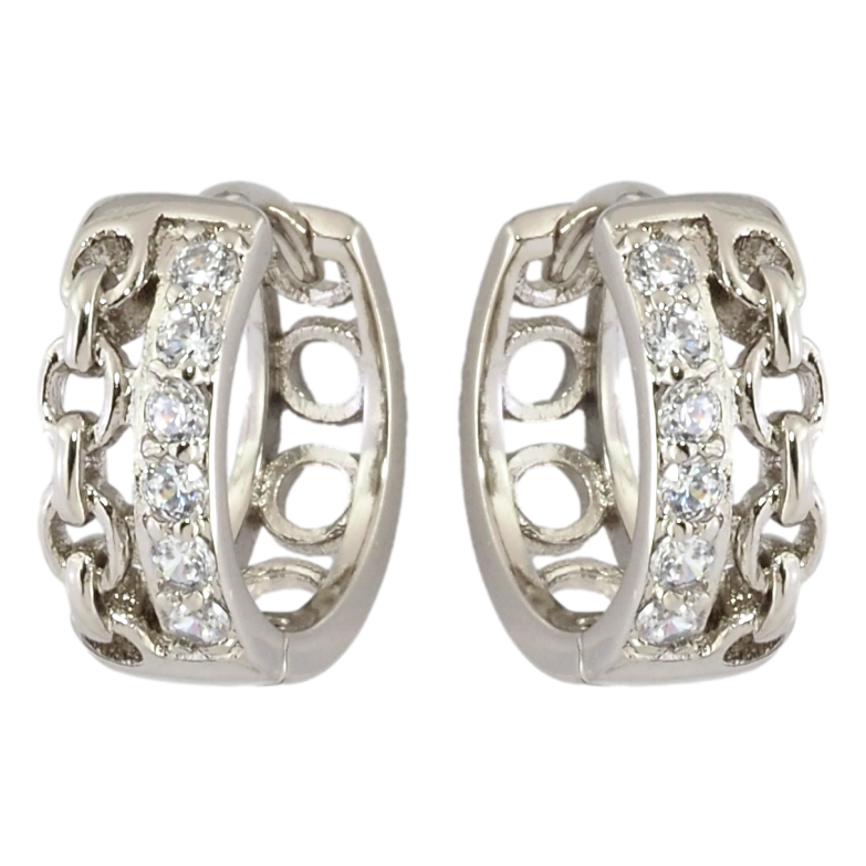 Серьги Xuping Родий колечки Узор цепочка с дорожкой циркония фото №2