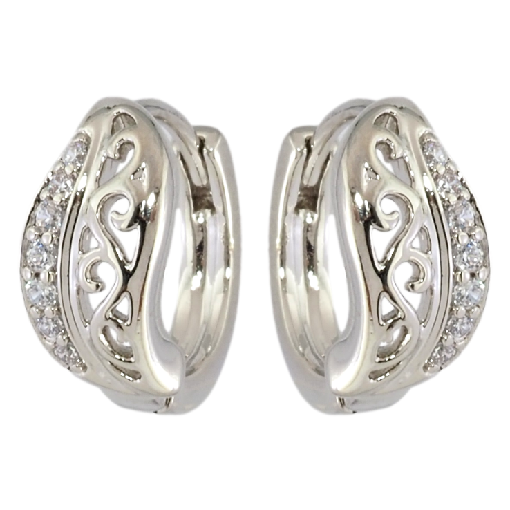 Серьги Xuping Родий колечки Резной узор с цирконием фото №3