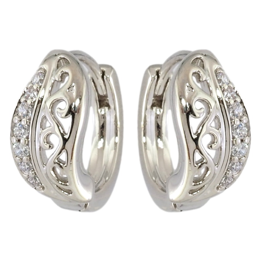 Серьги Xuping Родий колечки Резной узор с цирконием фото №1