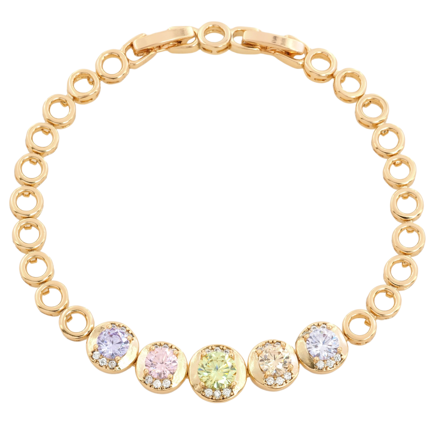 Браслет Xuping Позолота 18K Разноцветные фианиты в оправе с цирконием с доп.замком 17,19см х 5мм фото №1